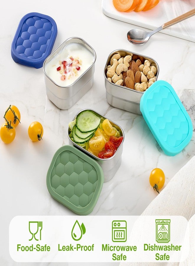 Gencywe 3 Pack Stainless Steel Snack Containers for Kids, 8 oz Easy Open Leak Proof Small Toddler Snack Containers with Silicone Lids, Stackable Metal Lunch Box for Daycare and School (Blue) - Image 3